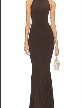 Norma Kamali Brown Halter Mermaid Maxi Dress